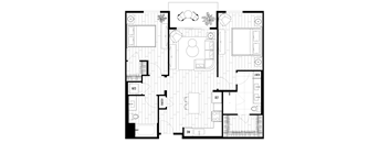 A black and white floor plan of a house with labeled rooms.